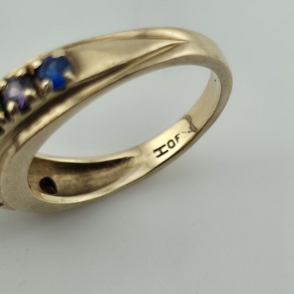 10k Yellow Gold Ring 9 Stones Rainbow Mothers Grandmother Mom Size 6 HOF Vintage - Picture 12 of 15